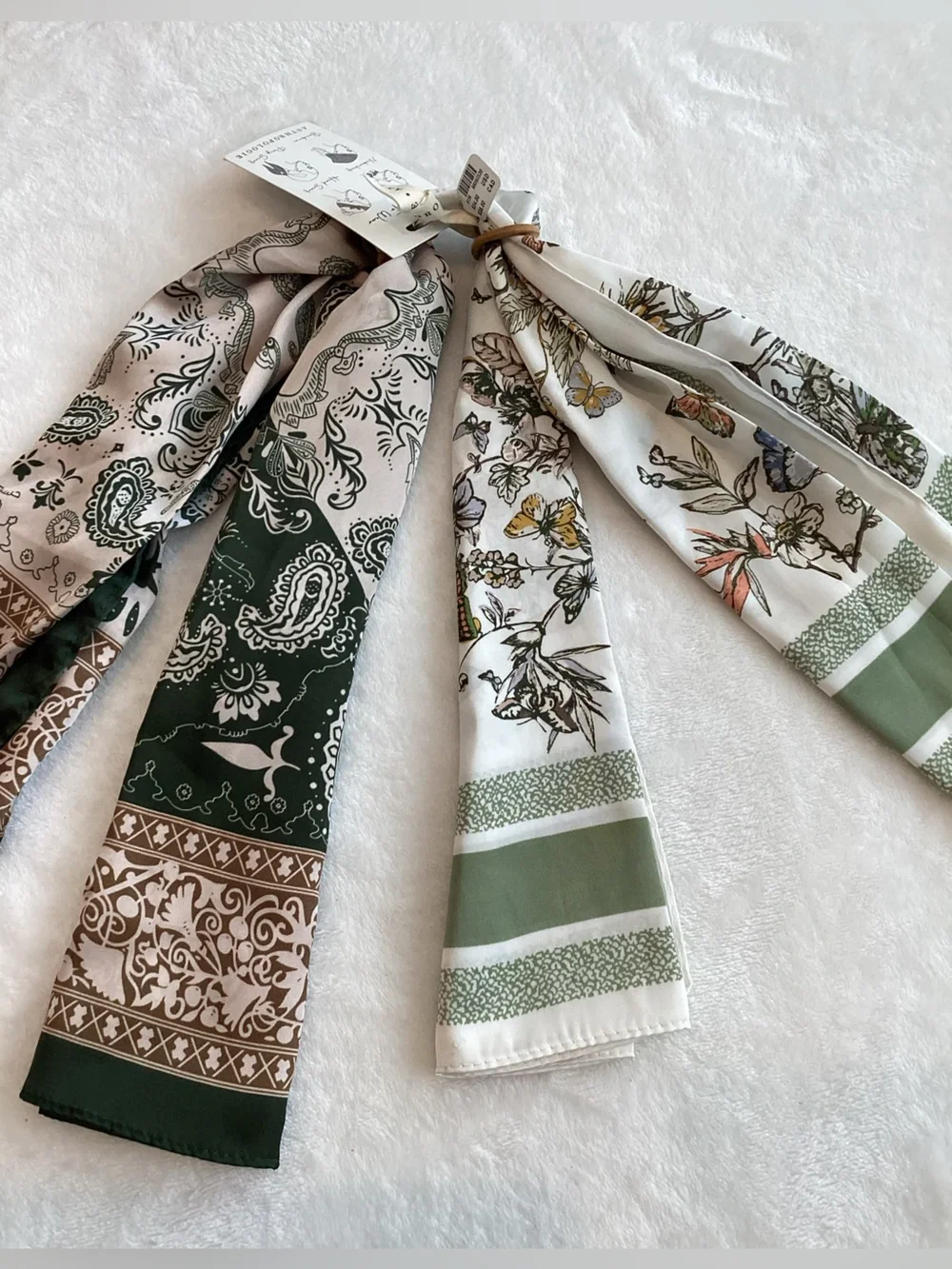 🦋Anthropologie Silky Scarves Bag Head Hair Scarf Set of 2 Butterfly Paisley